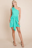 One Shoulder Cut Out Drape Bodycon Dress Aquamarine Gaia