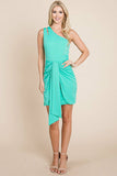 One Shoulder Cut Out Drape Bodycon Dress Aquamarine Gaia
