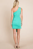 One Shoulder Cut Out Drape Bodycon Dress Aquamarine Gaia