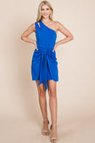 One Shoulder Cut Out Drape Bodycon Dress Aquamarine Gaia