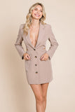 Cut Out Lapel Neck Button Up Blazer Dress Aquamarine Gaia