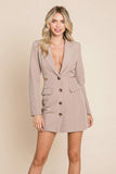 Cut Out Lapel Neck Button Up Blazer Dress Aquamarine Gaia