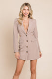 Cut Out Lapel Neck Button Up Blazer Dress Aquamarine Gaia