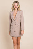 Cut Out Lapel Neck Button Up Blazer Dress Aquamarine Gaia