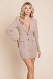 Cut Out Lapel Neck Button Up Blazer Dress Aquamarine Gaia