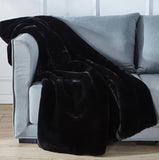 Cassilda Luxury Black Chinchilla Faux Fur Throw Blanket Coral Rosemary