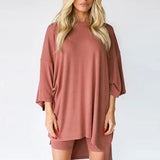 Round Neck Top & Slim Shorts Set