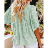 V-Neck Floral Texture Flare Half Sleeve Loose Chiffon Pullover Silver Sam