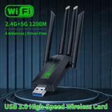 WiFi USB Adapter 2.4G+5G 4 Antennas Driver-Free Adapter