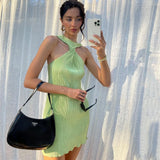 Sexy Off Shoulder Ruched Women Dress Green Dress Silver Sam