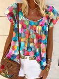 Colorful Geometric Print Round Neck Blouse Silver Sam