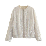 Casual Sequin Bomber Jackets Coat Outwear Silver Sam
