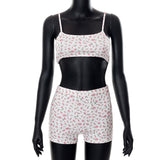 Floral Print Women Spaghetti Strap Crop Top & Biker Shorts