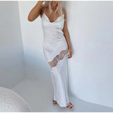 Satin Sleeveless Lace Bodycon Midi Dress Silver Sam