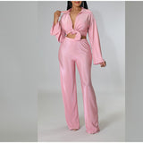 Three Piece Loose Shirt Trousers Bra Set