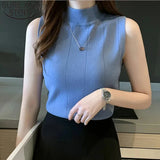 Women's Korean Theme High Collar Sleeveless Top