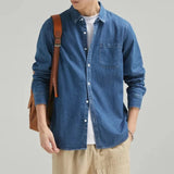 Men's Long Sleeve Single Pocket Denim Shirt Yellow Pandora