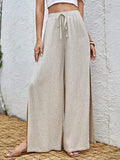 Sexy Cotton Linen Drawstring High Waist Side Slit Pants