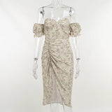 Midi Bodycon Dress Beach Floral Print Summer Boho Party Dress Silver Sam