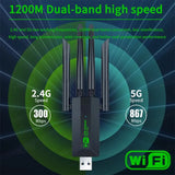 WiFi USB Adapter 2.4G+5G 4 Antennas Driver-Free Adapter