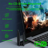 WiFi USB Adapter 2.4G+5G 4 Antennas Driver-Free Adapter