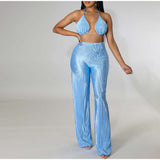 Three Piece Loose Shirt Trousers Bra Set