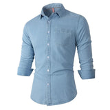Men's Long Sleeve Single Pocket Denim Shirt Yellow Pandora