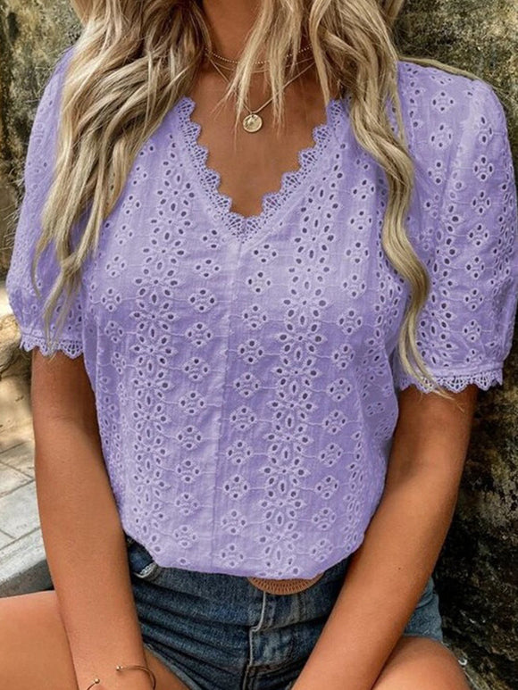 Short Sleeve Pullover Embroidery Lace Blouse