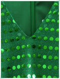 Solid Green Sequined Skinny Playsuit Women Fashion Spring Long Sleeve