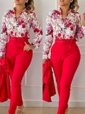 Print Shirt Top & High Waist Pants Set