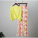 V-neck Bat Sleeve Top Printed Wide-leg Pants Suit Silver Sam