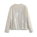 Casual Sequin Bomber Jackets Coat Outwear Silver Sam