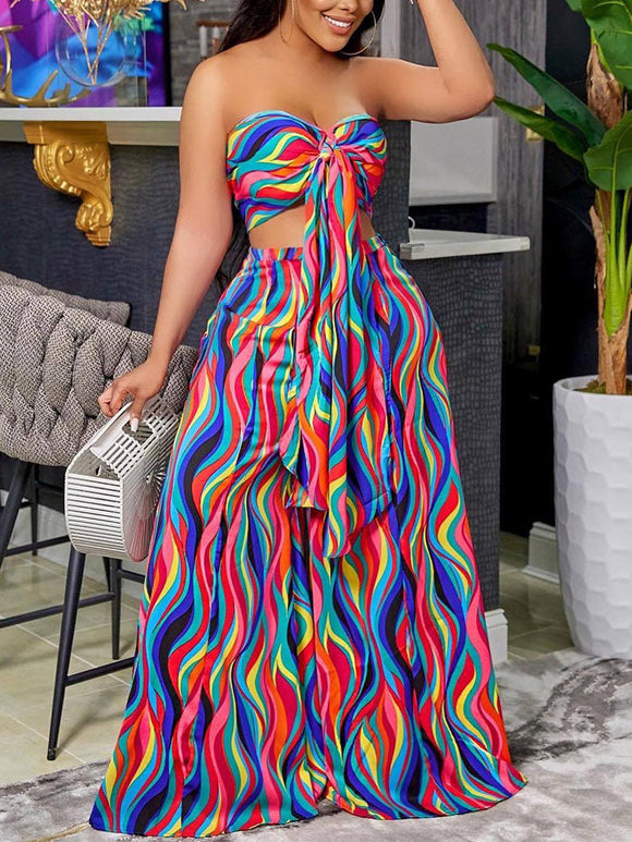 Tie Front Tube Top & Wide Leg Loose Pants Set