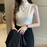 Women's Korean Theme High Collar Sleeveless Top