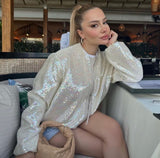 Casual Sequin Bomber Jackets Coat Outwear Silver Sam