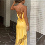 Satin Sleeveless Lace Bodycon Midi Dress Silver Sam