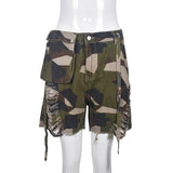 Streetwear WomTassel Shorts Camouflage Pockets Ditsy