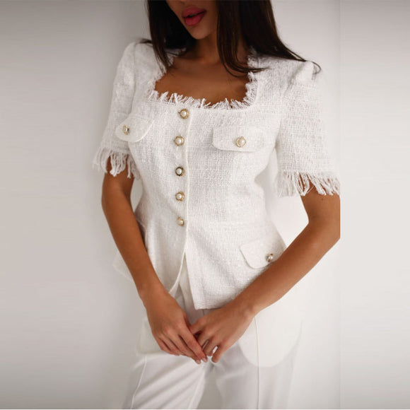 Buttoned Square Collar Blazer & Pants Set