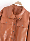 Solid Color PU Faux Leather Jacket Coats Silver Sam