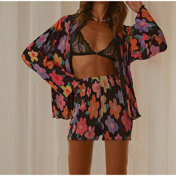Floral Printed Lapel Shirt & Shorts