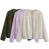 Casual Sequin Bomber Jackets Coat Outwear Silver Sam