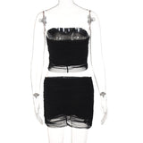 Off Shoulder Ruched Top & Skirt Set Silver Sam