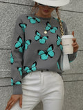 Cartoon Butterflies Knitted Pullover Sweater Silver Sam