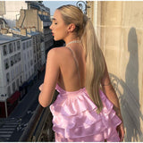 Sexy Deep V Backless Mini Tiered Dress Silver Sam