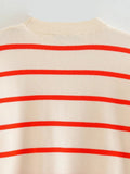 Side Slit Striped Beige Casual Knitted Pullovers Sweater