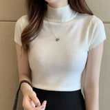 Women's Slim Fit Turtleneck Short Sleeve Knitted Top Yellow Pandora