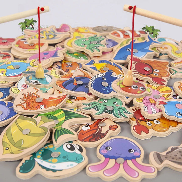Children's Magnetic Marine Life Wooden Fishing Toy AliExpress