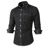 Men's Long Sleeve Single Pocket Denim Shirt Yellow Pandora