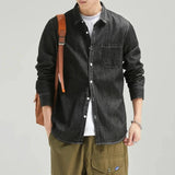 Men's Long Sleeve Single Pocket Denim Shirt Yellow Pandora