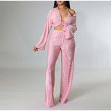 Three Piece Loose Shirt Trousers Bra Set